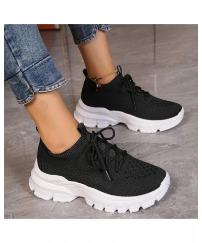 Lace Up Flying Women Flat Shoes Loose Foot Socks Lightweight Women's Shoes Loose Foot Casual 10 Sneakers for Women C62-black ...