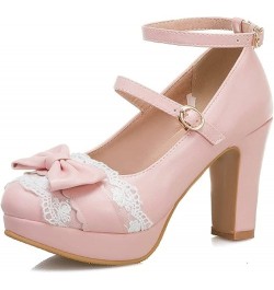 Bridal Princess Pumps Shoes for Buckle Closed Toe PU Leather Shoes High Block Heel Ankle Strap Cute Bowtie Shoes Pink $34.80 ...