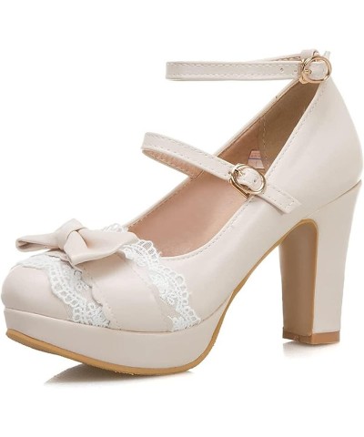 Bridal Princess Pumps Shoes for Buckle Closed Toe PU Leather Shoes High Block Heel Ankle Strap Cute Bowtie Shoes Pink $34.80 ...