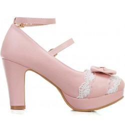 Bridal Princess Pumps Shoes for Buckle Closed Toe PU Leather Shoes High Block Heel Ankle Strap Cute Bowtie Shoes Pink $34.80 ...