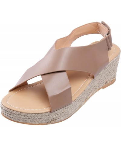 Open Toe Beach Wedges Weave Women's Sandals Summer Breathable Strap Buckle Shoes Women's Women Wedge Sandals Khaki $20.48 San...