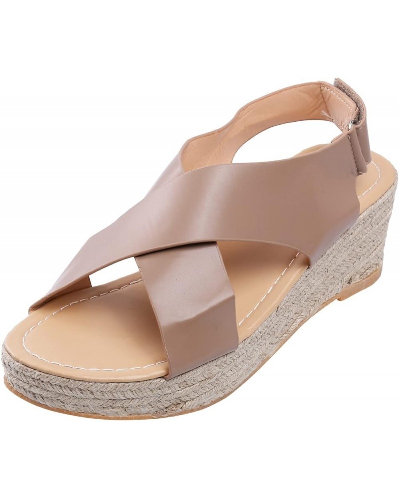 Open Toe Beach Wedges Weave Women's Sandals Summer Breathable Strap Buckle Shoes Women's Women Wedge Sandals Khaki $20.48 San...