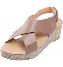 Open Toe Beach Wedges Weave Women's Sandals Summer Breathable Strap Buckle Shoes Women's Women Wedge Sandals Khaki $20.48 San...