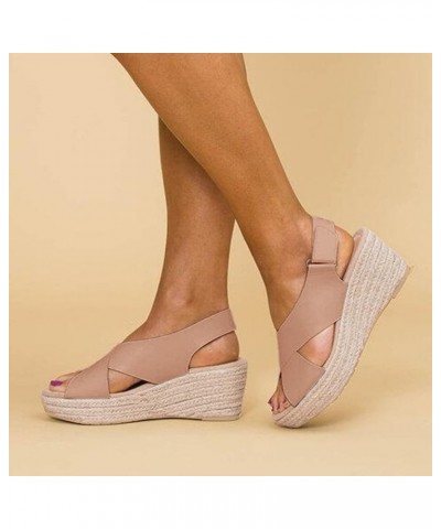 Open Toe Beach Wedges Weave Women's Sandals Summer Breathable Strap Buckle Shoes Women's Women Wedge Sandals Khaki $20.48 San...