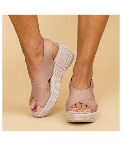 Open Toe Beach Wedges Weave Women's Sandals Summer Breathable Strap Buckle Shoes Women's Women Wedge Sandals Khaki $20.48 San...