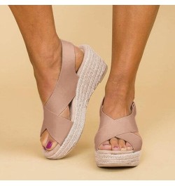 Open Toe Beach Wedges Weave Women's Sandals Summer Breathable Strap Buckle Shoes Women's Women Wedge Sandals Khaki $20.48 San...