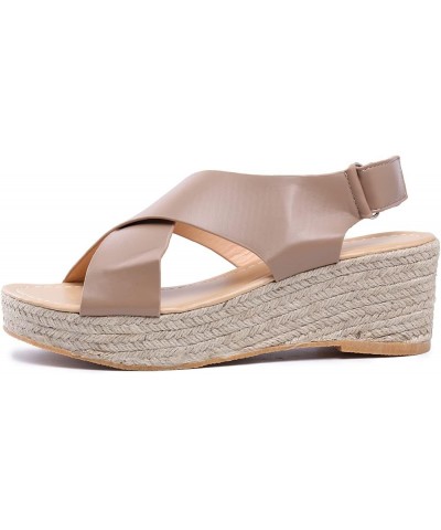 Open Toe Beach Wedges Weave Women's Sandals Summer Breathable Strap Buckle Shoes Women's Women Wedge Sandals Khaki $20.48 San...