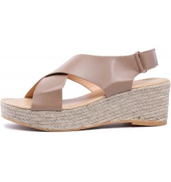 Open Toe Beach Wedges Weave Women's Sandals Summer Breathable Strap Buckle Shoes Women's Women Wedge Sandals Khaki $20.48 San...