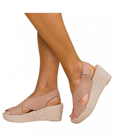 Open Toe Beach Wedges Weave Women's Sandals Summer Breathable Strap Buckle Shoes Women's Women Wedge Sandals Khaki $20.48 San...