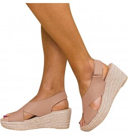 Open Toe Beach Wedges Weave Women's Sandals Summer Breathable Strap Buckle Shoes Women's Women Wedge Sandals Khaki $20.48 San...