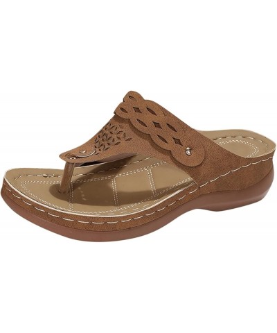 slide on sneakers for women, Women's Shoes Round Toe Fashion Flip Flops Wedge Comfortable Casual Sandals Z 15-brown $12.49 Fa...