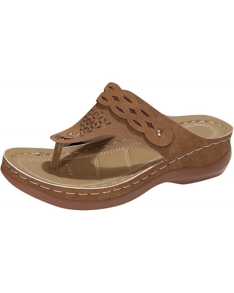 slide on sneakers for women, Women's Shoes Round Toe Fashion Flip Flops Wedge Comfortable Casual Sandals Z 15-brown $12.49 Fa...