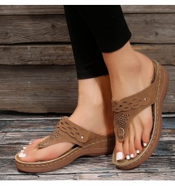 slide on sneakers for women, Women's Shoes Round Toe Fashion Flip Flops Wedge Comfortable Casual Sandals Z 15-brown $12.49 Fa...