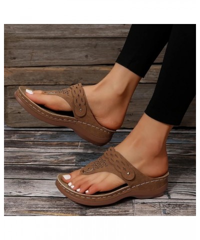 slide on sneakers for women, Women's Shoes Round Toe Fashion Flip Flops Wedge Comfortable Casual Sandals Z 15-brown $12.49 Fa...