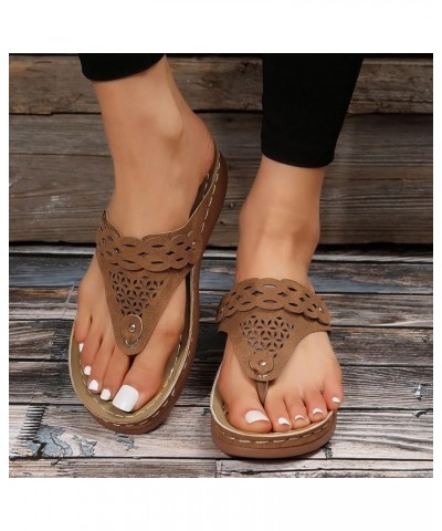 slide on sneakers for women, Women's Shoes Round Toe Fashion Flip Flops Wedge Comfortable Casual Sandals Z 15-brown $12.49 Fa...