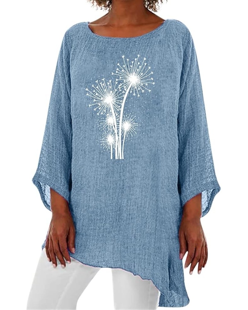 Womens Summer 3/4 Sleeve Tops 2024 Crewneck Lightweight Pullover Cute Dandelion Graphic Clothes Blouses Shirts A2-3/4 Length ...