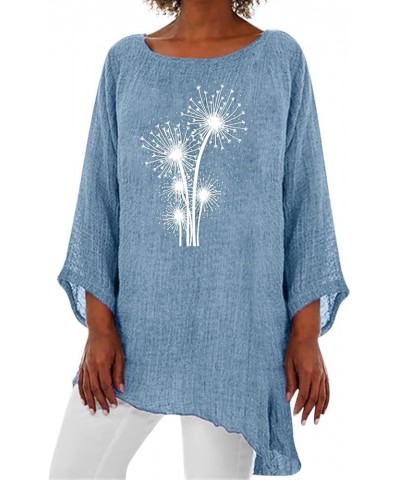 Womens Summer 3/4 Sleeve Tops 2024 Crewneck Lightweight Pullover Cute Dandelion Graphic Clothes Blouses Shirts A2-3/4 Length ...