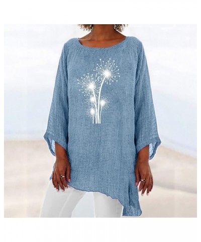 Womens Summer 3/4 Sleeve Tops 2024 Crewneck Lightweight Pullover Cute Dandelion Graphic Clothes Blouses Shirts A2-3/4 Length ...