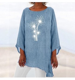 Womens Summer 3/4 Sleeve Tops 2024 Crewneck Lightweight Pullover Cute Dandelion Graphic Clothes Blouses Shirts A2-3/4 Length ...