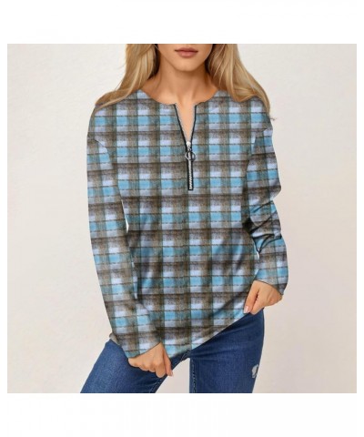 Women's Fashion Loose Printed Comfy T-Shirt Top Casual Zipper Sweatshirt Round Neck Long Sleeve Tunic Pullover 2-blue $11.42 ...