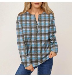 Women's Fashion Loose Printed Comfy T-Shirt Top Casual Zipper Sweatshirt Round Neck Long Sleeve Tunic Pullover 2-blue $11.42 ...