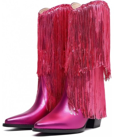 Women's Rhinestone Embellished Mid-Calf Boots, Size 5-15, Silver, Pink, Fuchsia, Black Hotpink $35.49 Boots