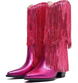 Women's Rhinestone Embellished Mid-Calf Boots, Size 5-15, Silver, Pink, Fuchsia, Black Hotpink $35.49 Boots