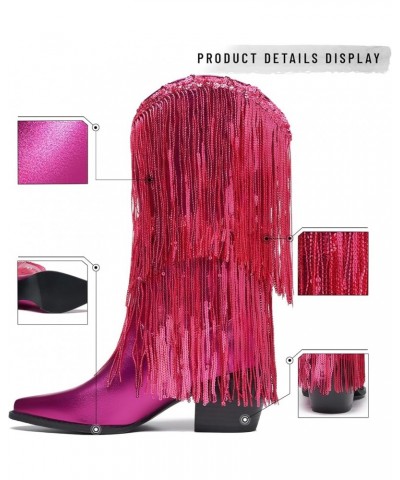 Women's Rhinestone Embellished Mid-Calf Boots, Size 5-15, Silver, Pink, Fuchsia, Black Hotpink $35.49 Boots