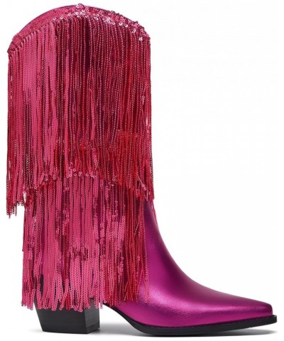 Women's Rhinestone Embellished Mid-Calf Boots, Size 5-15, Silver, Pink, Fuchsia, Black Hotpink $35.49 Boots