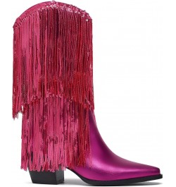 Women's Rhinestone Embellished Mid-Calf Boots, Size 5-15, Silver, Pink, Fuchsia, Black Hotpink $35.49 Boots