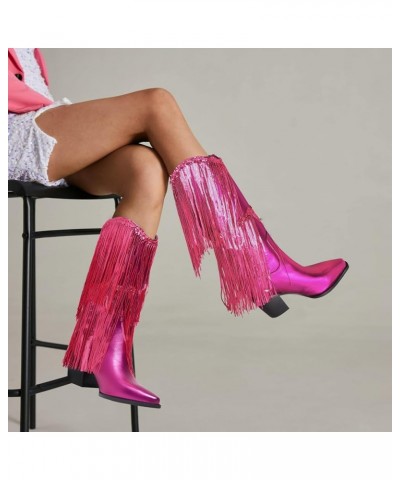 Women's Rhinestone Embellished Mid-Calf Boots, Size 5-15, Silver, Pink, Fuchsia, Black Hotpink $35.49 Boots