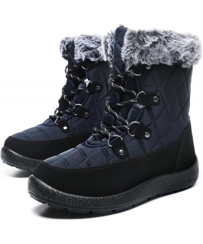 Snow Boots Women Fashion Warm Winter Cold Lace-Up Snow Boots Thickened Warm Faux Fleece Lining Outdoor Cold Snow Boots Blue $...