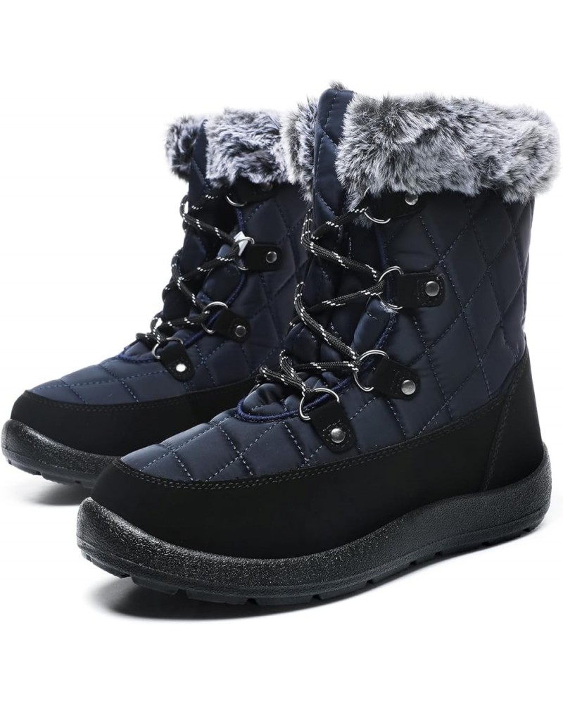 Snow Boots Women Fashion Warm Winter Cold Lace-Up Snow Boots Thickened Warm Faux Fleece Lining Outdoor Cold Snow Boots Blue $...