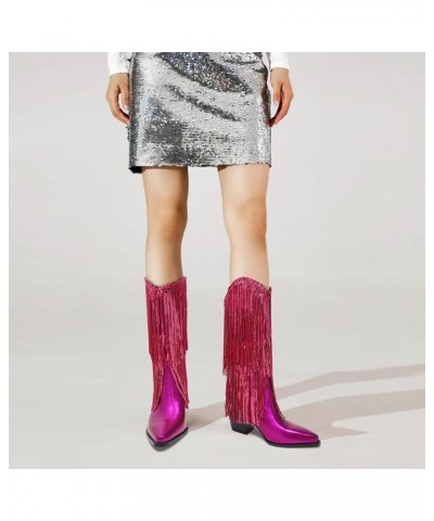 Women's Rhinestone Embellished Mid-Calf Boots, Size 5-15, Silver, Pink, Fuchsia, Black Hotpink $35.49 Boots