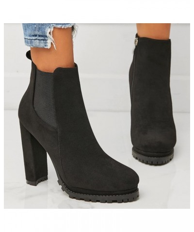 Ankle Boots for Women Mid Calf Boots Flat Black Combat Boots Women Zipper Mid Calf Booties Black-6 $25.59 Boots