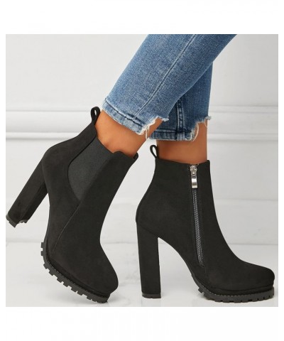 Ankle Boots for Women Mid Calf Boots Flat Black Combat Boots Women Zipper Mid Calf Booties Black-6 $25.59 Boots