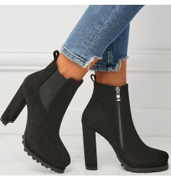 Ankle Boots for Women Mid Calf Boots Flat Black Combat Boots Women Zipper Mid Calf Booties Black-6 $25.59 Boots