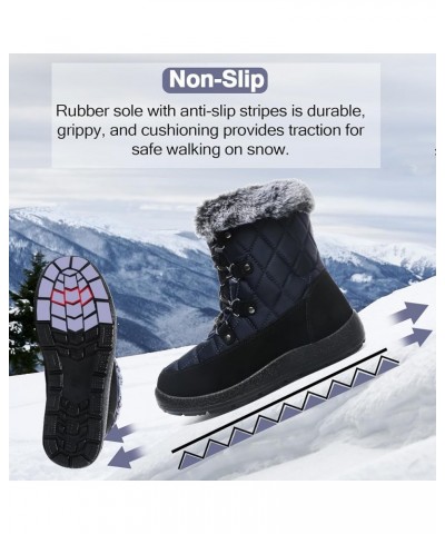 Snow Boots Women Fashion Warm Winter Cold Lace-Up Snow Boots Thickened Warm Faux Fleece Lining Outdoor Cold Snow Boots Blue $...