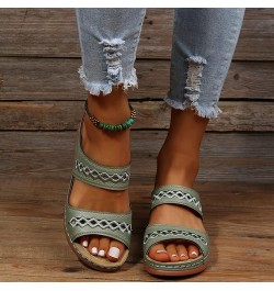 Flats Shoes for Women Open Toe Ankle Buckle Espadrilles Block Chunky Heel Casual Sandal Rhinestones Slip On Shoes 25-htrns-gr...