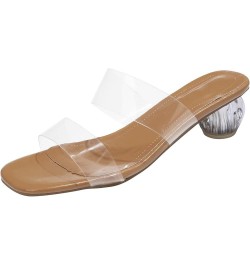 Teen Girls Roman Slippers Women Fashion Thick Heel Outdoor Sandals Transparent Belt Thick Heel Beach Ladies Shoes Brown $17.9...