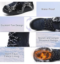 Snow Boots Women Fashion Warm Winter Cold Lace-Up Snow Boots Thickened Warm Faux Fleece Lining Outdoor Cold Snow Boots Blue $...