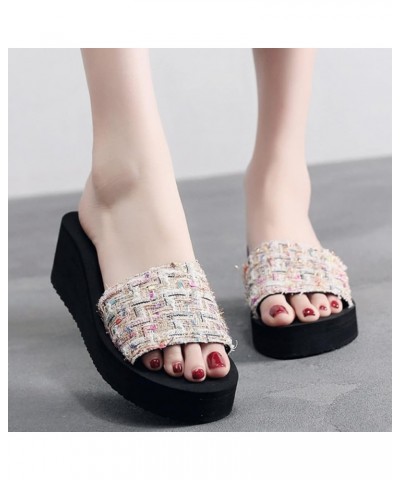 Women's Metallic Sandals Sandals For Women To Wear In Summer Fashionable And Versatile Thick Soled Sloping Heels White $15.55...