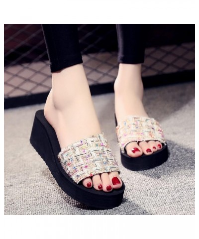 Women's Metallic Sandals Sandals For Women To Wear In Summer Fashionable And Versatile Thick Soled Sloping Heels White $15.55...