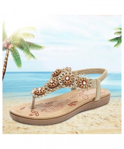 Elastic Band Bead Bohemian Beach Women String Shoes Sandals Ladies Casual Women's Womens Athletic Sandals Size 12 (Beige, 8) ...