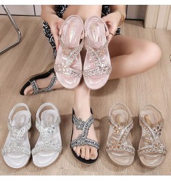 Size 11 Womens Sandals Women Thick Soled Sandals Fashion Bohemian Style Diamond Beach Sandals (Black, 6.5) 7.5 Silver $20.72 ...