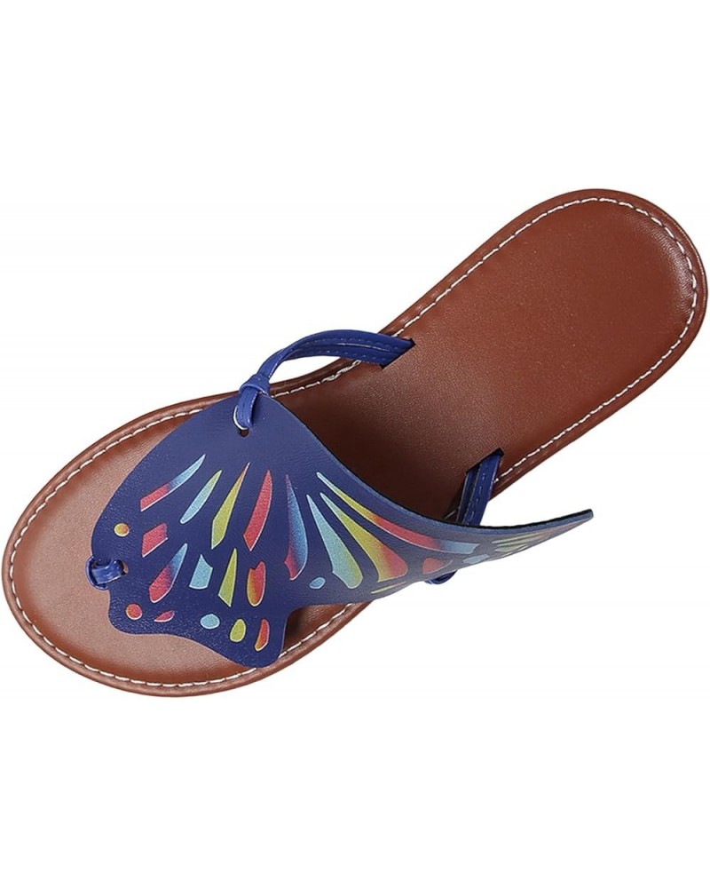 Sandals for Women Dressy Heel Ladies Summer Casual Colourful Butterfly Soft Leather Beach Womens Bling Flip Flops Size 9 Blue...