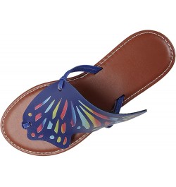 Sandals for Women Dressy Heel Ladies Summer Casual Colourful Butterfly Soft Leather Beach Womens Bling Flip Flops Size 9 Blue...