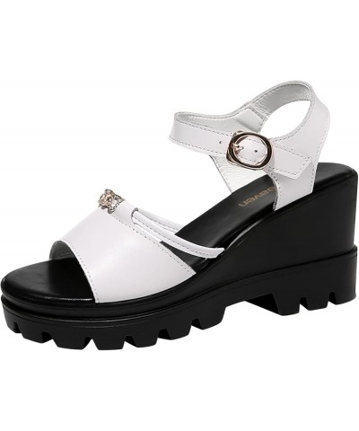 Women's Fashion Casual Solid Color Platform Cross Strap Foot Set Beach Sandals Z 05-white $14.03 Sandals