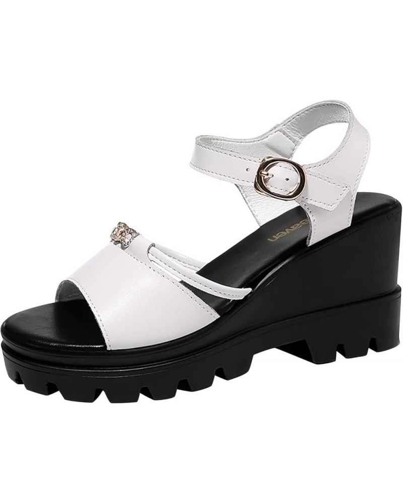 Women's Fashion Casual Solid Color Platform Cross Strap Foot Set Beach Sandals Z 05-white $14.03 Sandals