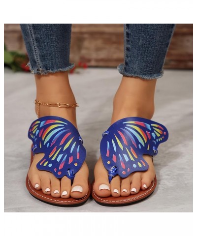 Sandals for Women Dressy Heel Ladies Summer Casual Colourful Butterfly Soft Leather Beach Womens Bling Flip Flops Size 9 Blue...